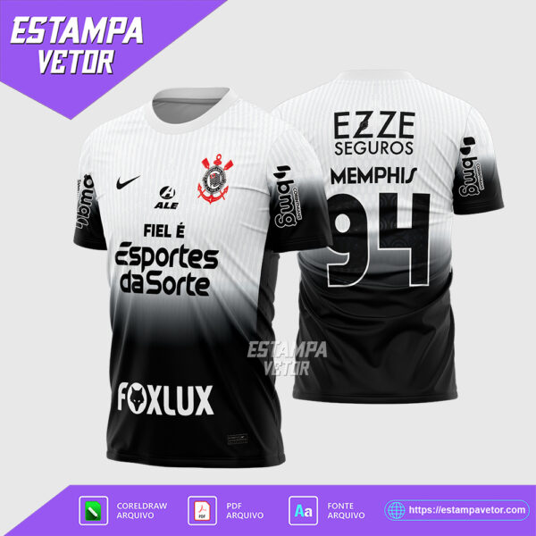 Arte Vetor Camisa Corinthians Titular 2024 2025 Corel Draw X7 para sublimação