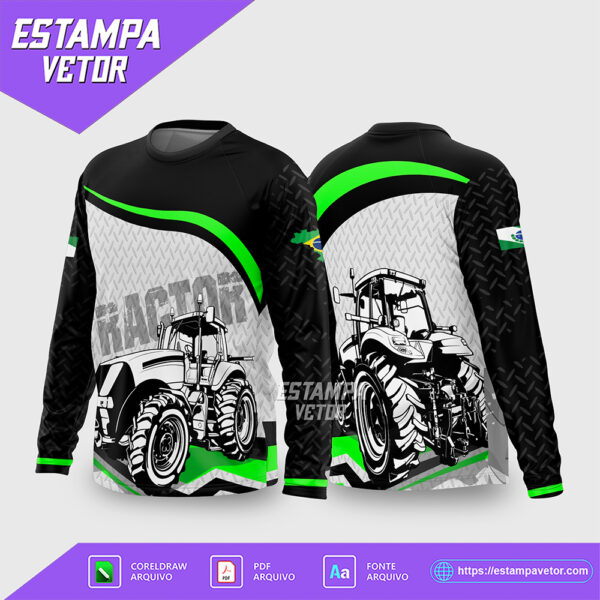 Arte Vetor Camisa AGRO Trator Preto e Verde 2026 Corel Draw X7 para sublimação