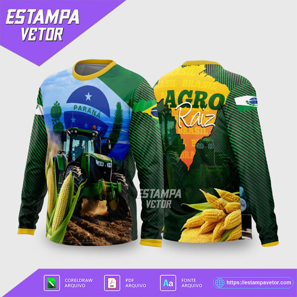 Arte Vetor Camisa AGRO Trator e Milho - Agro Raiz 2026 Corel Draw X7 para sublimação