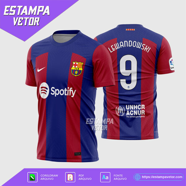 Arte Vetor Camisa Barcelona Titular 2023 - 2024 Corel Draw X7 para sublimação