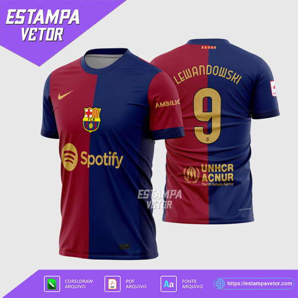 Arte Vetor Camisa Barcelona Titular 2024 - 2025 Comemorativa 125 Anos Corel Draw X7 para sublimação