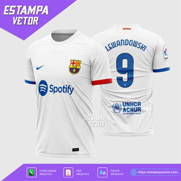 Arte Vetor Estampa Camisa Barcelona Reserva 2023 - 2024 Branca Corel Draw X7 para sublimação