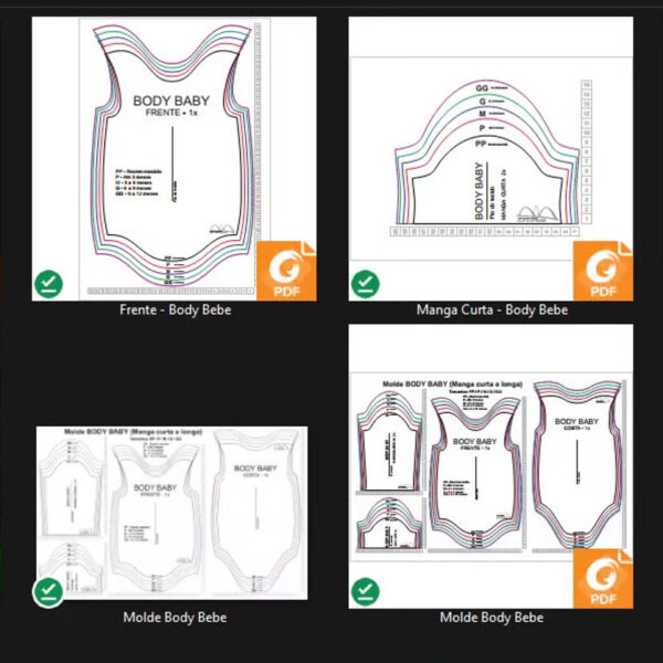 Molde de Costura Para Imprimir Camiseta Infantil - 01 - Body Bebê - Manga Longa _ Curta (RN a 12 meses)