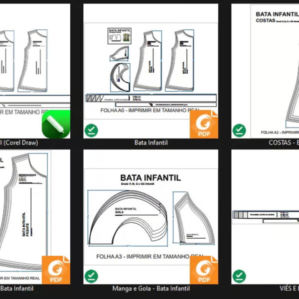 Molde de Costura Para Imprimir Camiseta Infantil - 02 - Bata Infantil (P ao GG infantil)