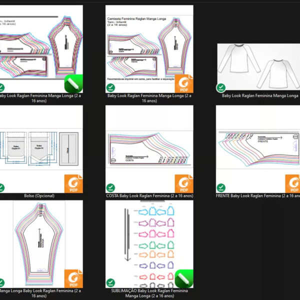 Molde de Costura Para Imprimir Camiseta Infantil - 04 - Baby Look Raglan Manga Longa (2 a 16 anos)