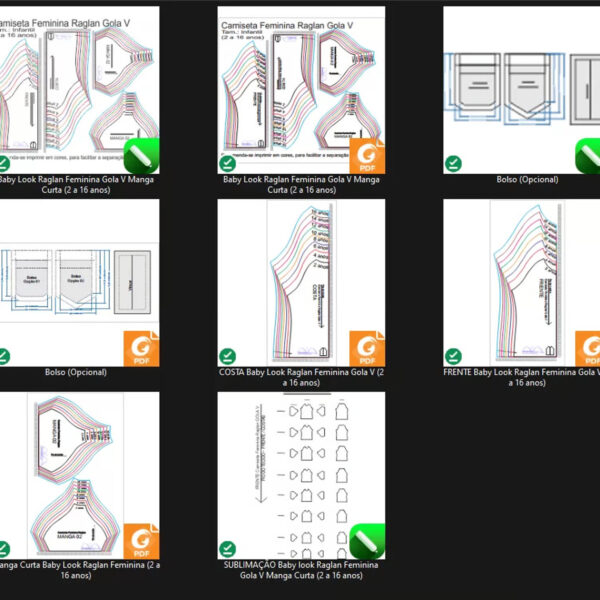 Molde de Costura Para Imprimir Camiseta Infantil - 05 - Baby Look Raglan Gola V (2 a 16 anos)
