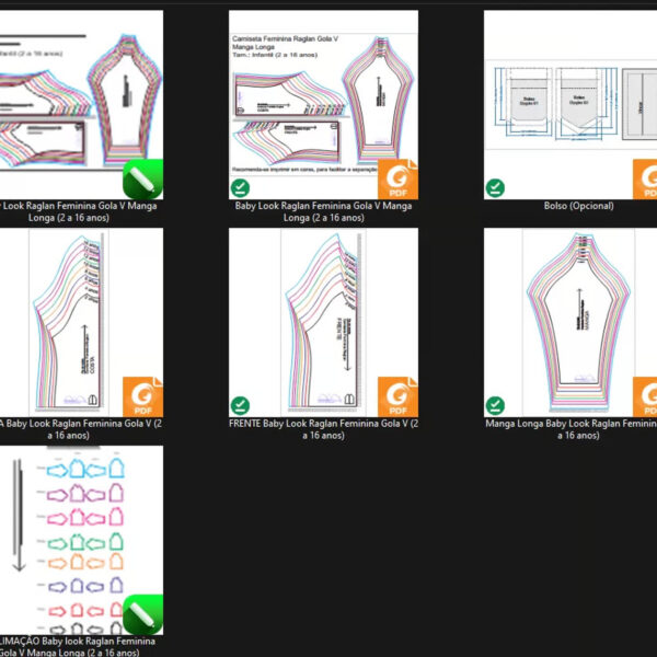 Molde de Costura Para Imprimir Camiseta Infantil - 06 - Baby Look Raglan Gola V Manga Longa (2 a 16 anos)