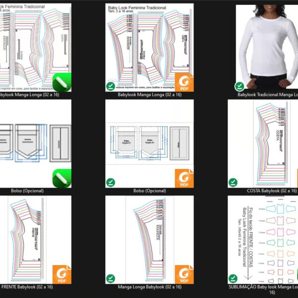 Molde de Costura Para Imprimir Camiseta Infantil - 08 - Baby Look Tradicional Manga Longa (02 a 16)