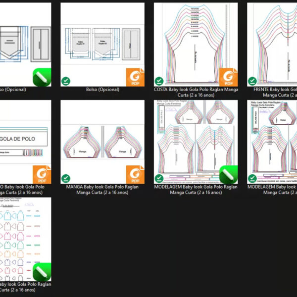 Molde de Costura Para Imprimir Camiseta Infantil - 12 - Baby look Gola Polo Raglan (2 a 16 anos)