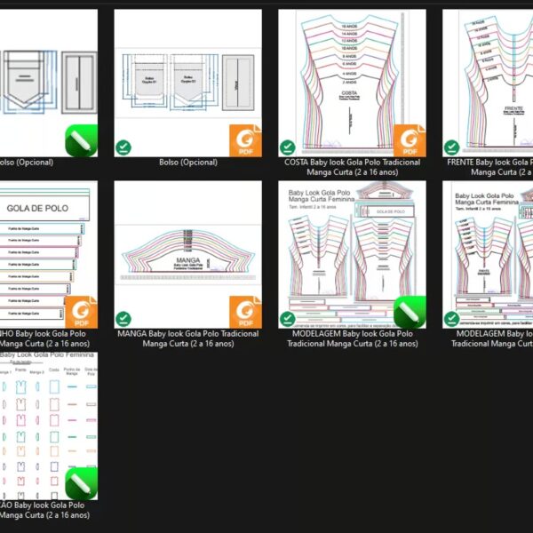 Molde de Costura Para Imprimir Camiseta Infantil - 14 - Baby look Gola Polo Tradicional (2 a 16 anos)