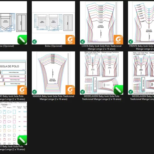 Molde de Costura Para Imprimir Camiseta Infantil - 15 - Baby look Gola Polo Tradicional Manga Longa (2 a 16 anos)