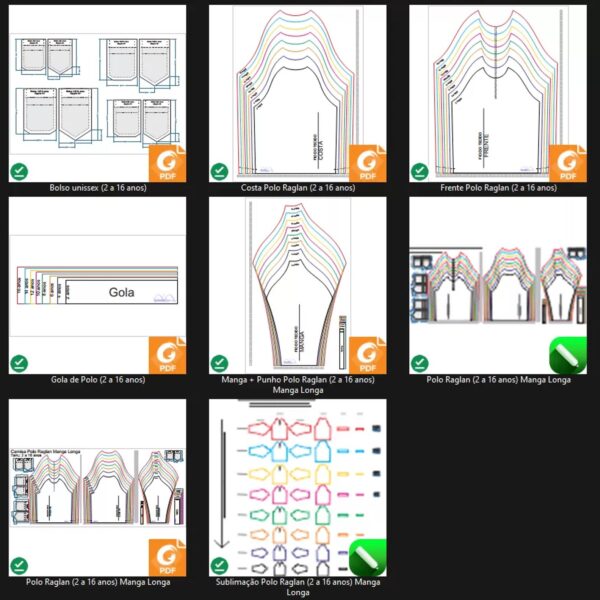 Molde de Costura Para Imprimir Camiseta Infantil - 23 - Polo Raglan (2 a 16 anos) Manga Longa