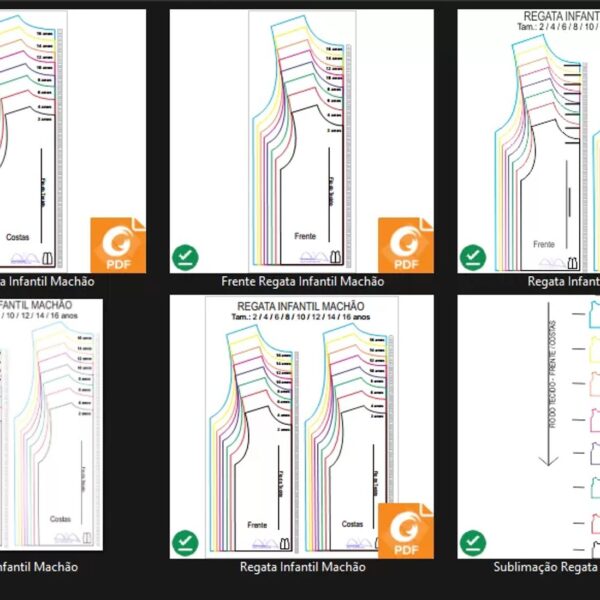 Molde de Costura Para Imprimir Camiseta Infantil - 30- Regata Infantil Uniforme Escolar (2 a 16 anos)