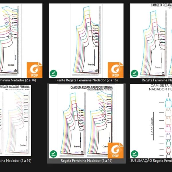 Molde de Costura Para Imprimir Camiseta Infantil - 32 - Regata Nadador Feminina Infantil (2 a 16)