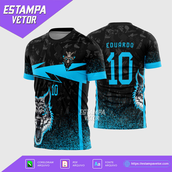 Template Camisa Interclasse Lobo Azul Arte Vetor 2026 Corel Draw X7 para sublimação