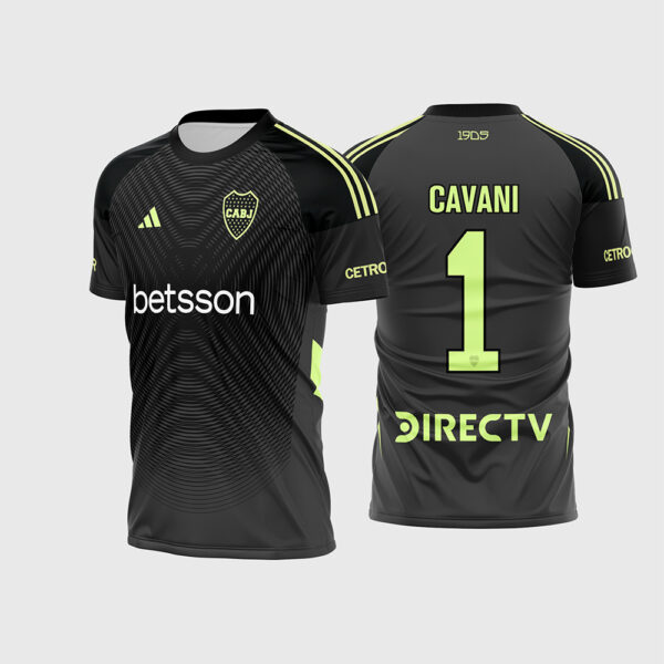 Arte Estampa Camisa Boca Juniors Goleiro 2025 2026 Preta Detalhes Neon para Sublimação