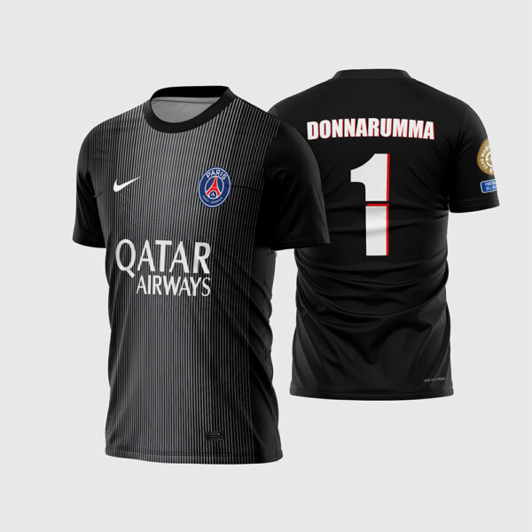 Arte Estampa Camisa Paris Saint Germain PSG Goleiro Goalkeeper 2025 2026 Preta e Cinza Qatar Airways para Sublimação