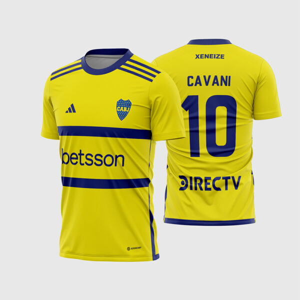 Arte Vetor Camisa Boca Juniors Reserva 2023 2024 Amarela Listras Azuis Cavani para Sublimação