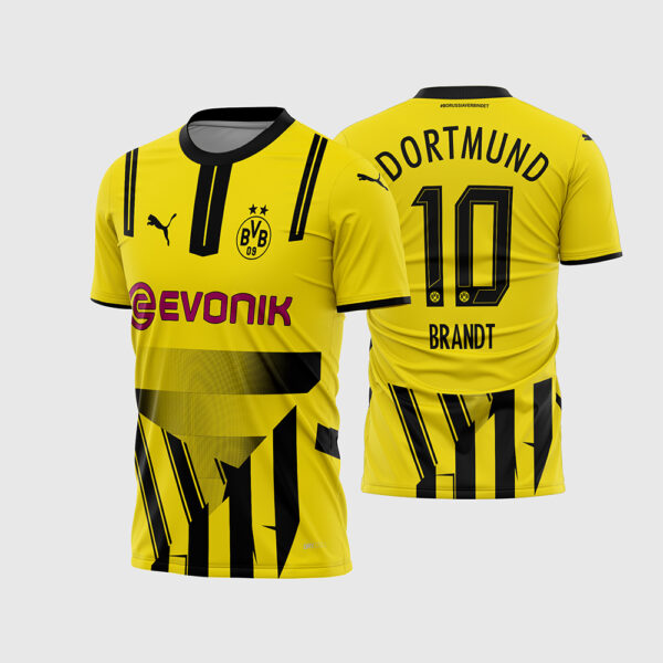 Arte Vetor Camisa Borussia Dortmund Cup 2024 2025 Amarela Patrocínio Evonik Champions League para Sublimação
