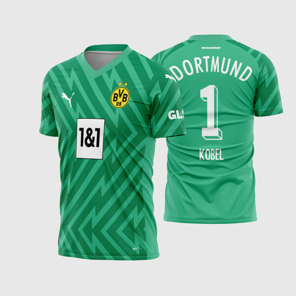 Arte Vetor Camisa Borussia Dortmund Goleiro III 2023 2024 Verde Detalhes Brancos Kobel para Sublimação
