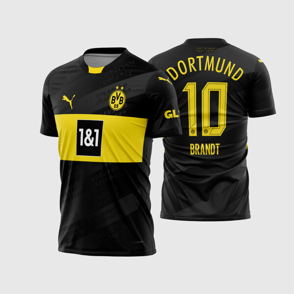 Arte Vetor Camisa Borussia Dortmund Reserva 2024 2025 Preta Faixa Amarela para Sublimação