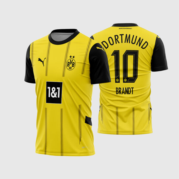 Arte Vetor Camisa Borussia Dortmund Titular 2024 2025 Amarela Mangas Pretas Listras para Sublimação