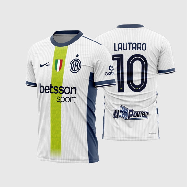 Arte Vetor Camisa Inter de Milão Especial 2024 2025 Branca Faixa Verde Limão Lautaro 10 para Sublimação
