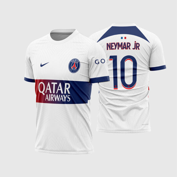 Arte Vetor Camisa Paris Saint Germain PSG Reserva Away 2023 2024 Branca Faixa Horizontal Degradê para Sublimação
