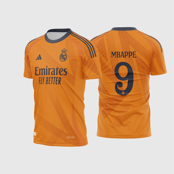 Arte Vetor Camisa Real Madrid Reserva 2024 2025 Laranja Solar Mbappé para Sublimação