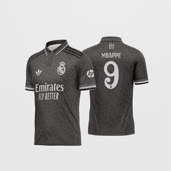 Arte Vetor Camisa Real Madrid Terceira 2024 2025 Cinza Chumbo Trefoil Monograma para Sublimação