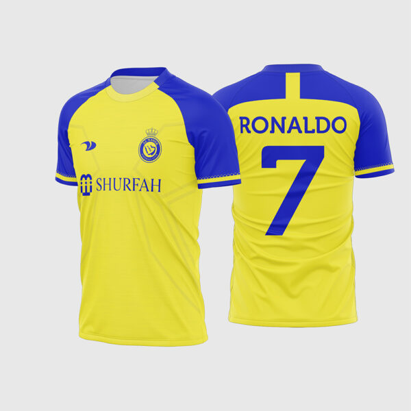 Arte Vetor Camisa Al-Nassr Titular 2022 2023 Amarela Cristiano Ronaldo para Sublimação