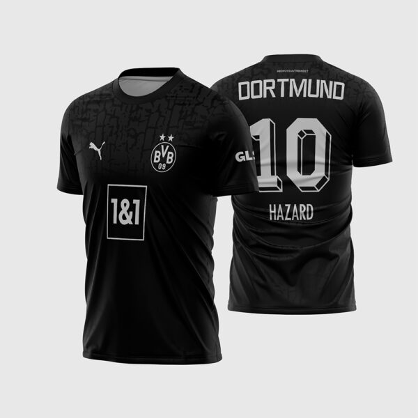 Arte Vetor Camisa Borussia Dortmund Blackout 2022 2023 Totalmente Preta Carvão e Aço para Sublimação