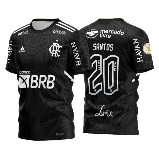 Arte Vetor Template Camisa Flamengo Goleiro Titular Preta 2022 2023 Santos 20 Padrão Geométrico Oficial para Sublimação