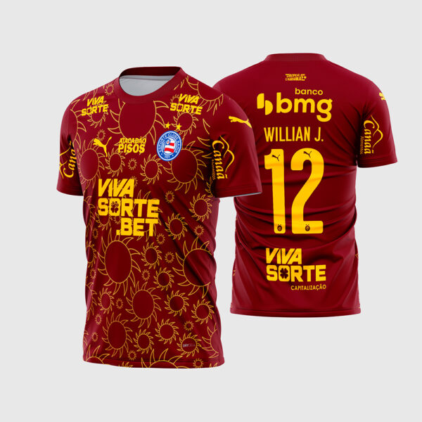 Arte Vetor Template Camisa Bahia Terceira 3 Vinho Amarela Sois 2025 2026 Willian J 12 Oficial para Sublimação CorelDRAW