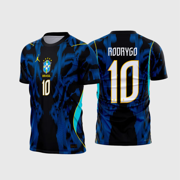 Arte Vetor Template Camisa Brasil Seleção Reserva Away 2 Azul Preta 2026 2028 Rodrygo 10 Oficial para Sublimação