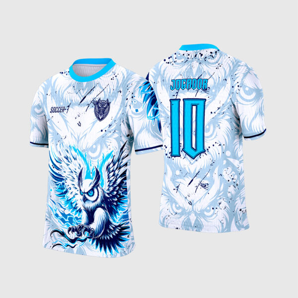 Arte Vetor Template Camisa Interclasse Mascote Coruja Branca Azul Neon Raios 2026 Jogador 10 Oficial para Sublimacao CorelDRAW