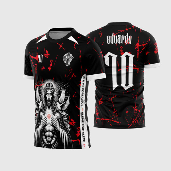 Arte Vetor Template Camisa Interclasse Jesus Cristo Fe Religiosa Preta Vermelha Eduardo 10 Oficial para Sublimação CorelDRAW