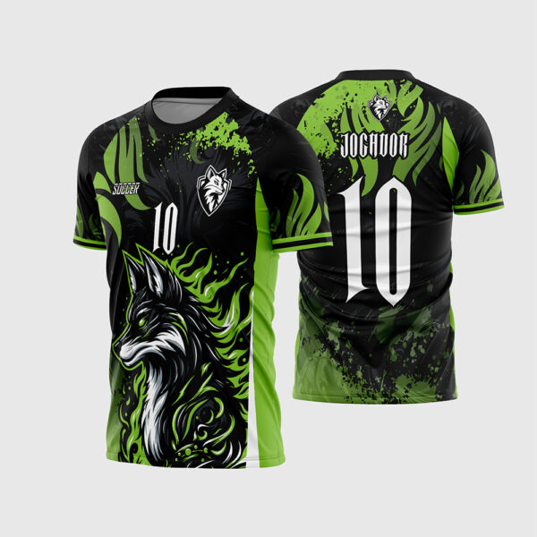 Arte Vetor Template Camisa Interclasse Mascote Raposa Lobo Negra Preta Verde Neon Chamas 2026 Jogador 10 Oficial para Sublimacao CorelDRAW