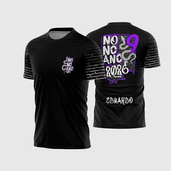 Arte Vetor Camisa Formandos Nono 9º Ano 2026 Grafite Cobra Preta Roxa Muro Tijolos Streetwear para Sublimação