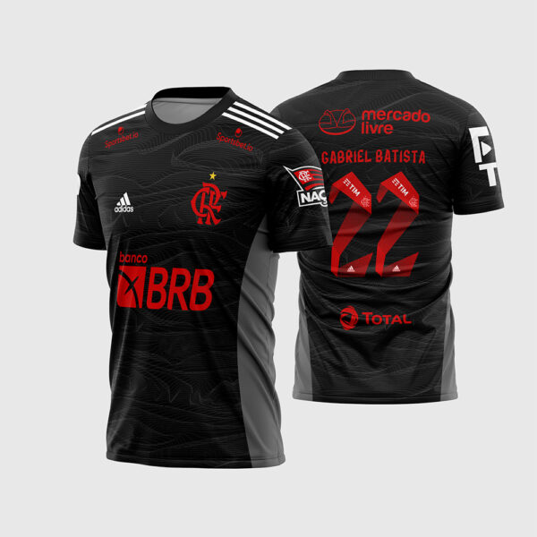 Arte Vetor Template Camisa Flamengo Goleiro II 2 Preta Vermelha 2021 2022 Gabriel Batista 22 Oficial para Sublimação