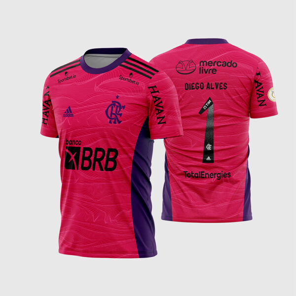 Arte Vetor Template Camisa Flamengo Goleiro III 3 Rosa Roxa 2021 2022 Diego Alves 1 Oficial para Sublimação