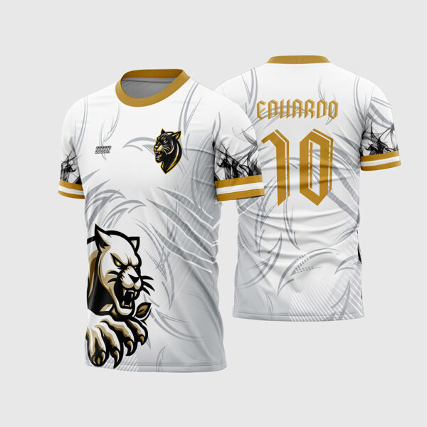 Arte Vetor Template Camisa Interclasse Mascote Pantera Branca Dourada Textura Tribal Fumaça 2026 Eduardo 10 Oficial para Sublimacao CorelDRAW