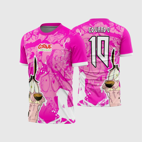 Arte Vetor Camisa Interclasse Jogos Escolares Desenho Cartoon Coragem o Cão Covarde Rosa Pink Textura para Sublimação