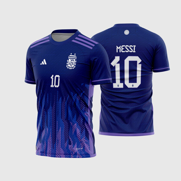 Arte Vetor Template Camisa Selecao Argentina Reserva Away 2 Roxa Fogo Lilas 2022 2023 Messi 10 Campea do Mundo Oficial para Sublimacao CorelDRAW