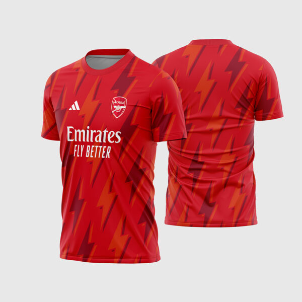 Arte Vetor Template Camisa Arsenal Pré-Jogo Aquecimento 2023 2024 Vermelha Raios Oficial para Sublimação