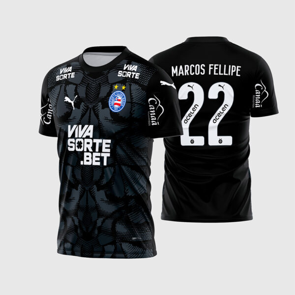 Arte Vetor Template Camisa Bahia Goleiro Preta 2025 2026 Marcos Fellipe 22 Armadura Textura Oficial para Sublimação CorelDRAW