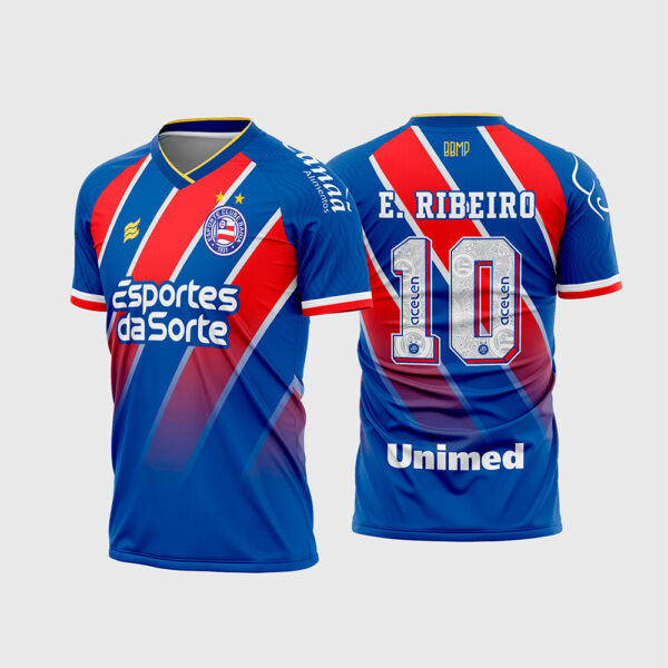Arte Vetor Template Camisa Bahia Reserva Away 2 Listras Diagonais 2024 2025 Everton Ribeiro 10 Oficial para Sublimação