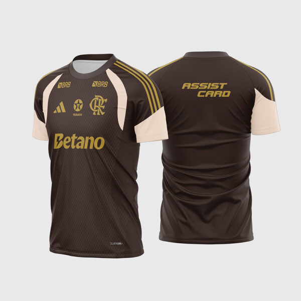 Arte Vetor Template Camisa Flamengo Treino 2026 2027 Marrom Creme Betano Texaco Oficial para Sublimação