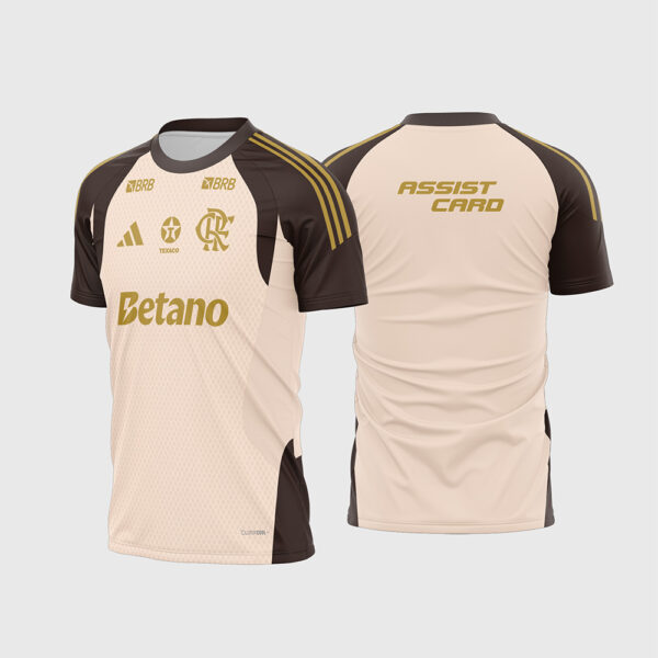 Arte Vetor Template Camisa Flamengo Treino II 2 2026 2027 Creme Marrom Dourado Betano Texaco Oficial para Sublimação