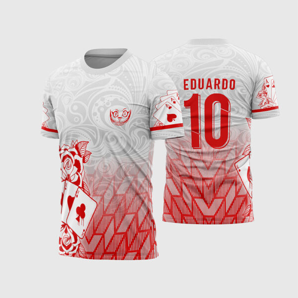 Arte Vetor Template Camisa Interclasse Cartas Naipe Modelo 02 Branca Degradê Geométrico Vermelho 2026 Oficial para Sublimacao CorelDRAW